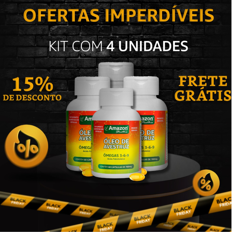 Óleo de Avestruz em Cápsulas 60cps Ômega 3 6 7 e 9